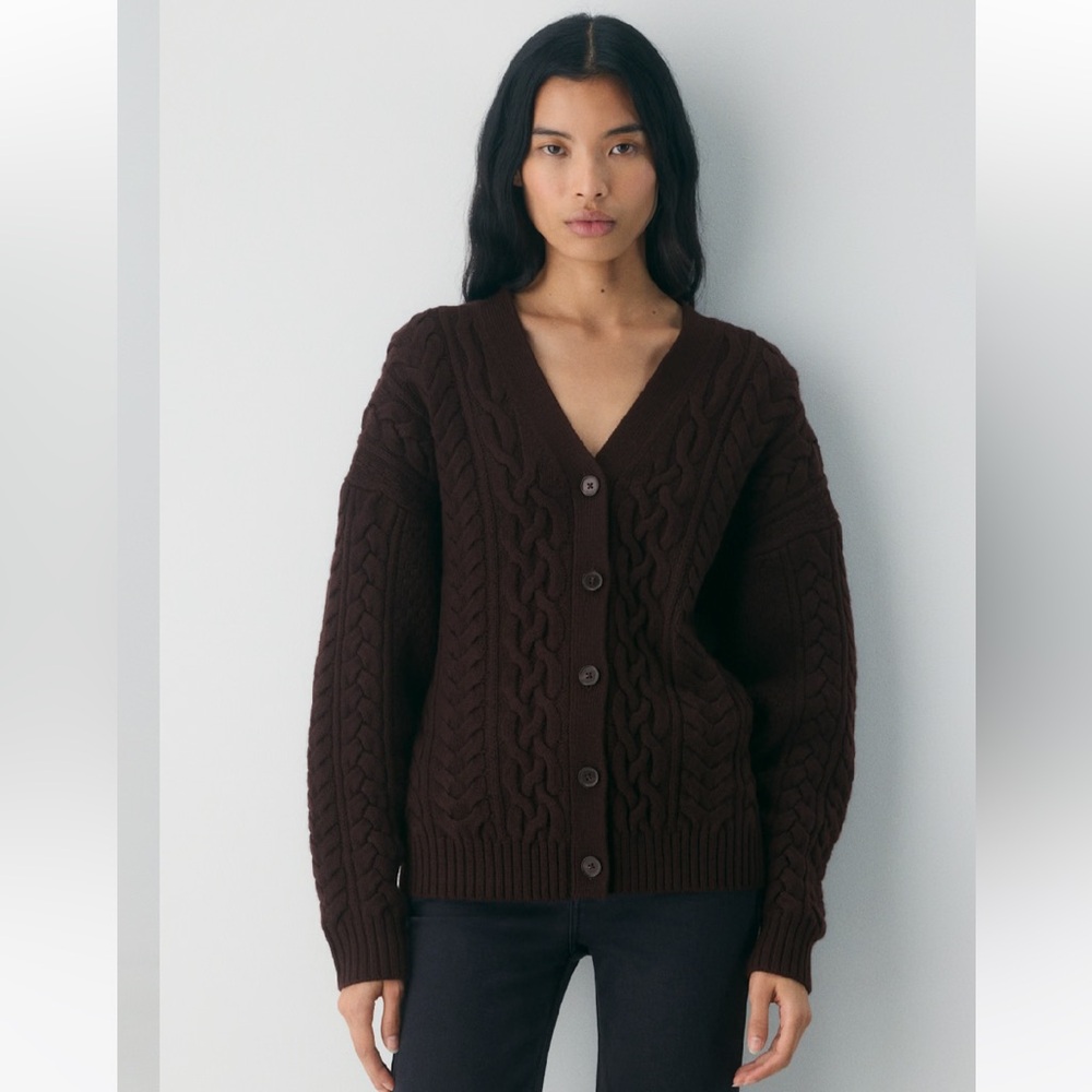 NWT Aritzia Heritage Knit Merino Wool V-Neck in Rich Mocha Brown